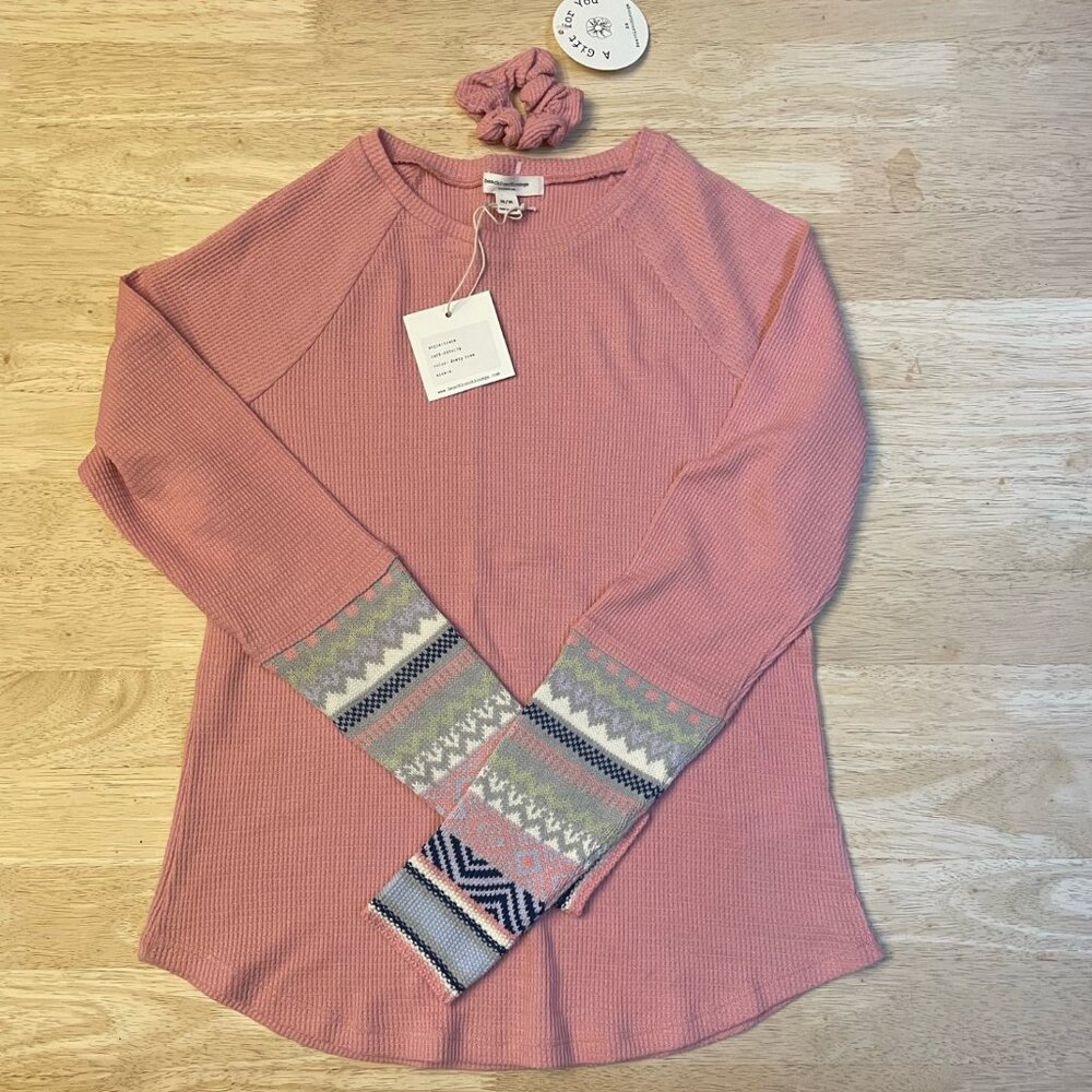 Beachlunchlounge Thermal Waffle Knit Top w/sweater contrast knit cuffs